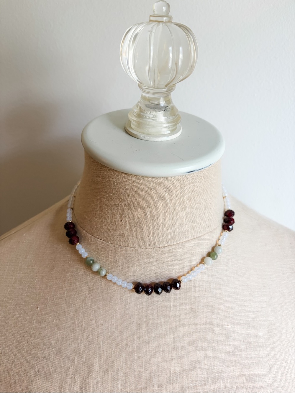 N7 Handmade Opalite and Serpentine Green Jade Beaded Necklace - Picture 6 of 10